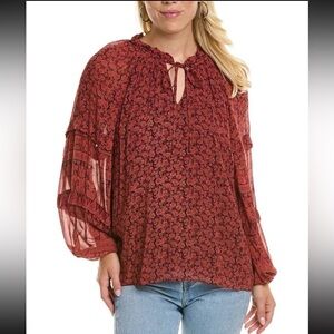 Kobi Halperin McKenna Peasant Blouse Floral Red Long Sleeve Blouse Women’s SZ XS